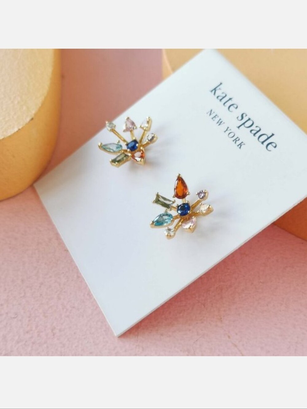 kate spade Gold-Tone Multi-Gemburst Flower Earrings - Blue, Pink, Purple, Aqua - Picture 3 of 3